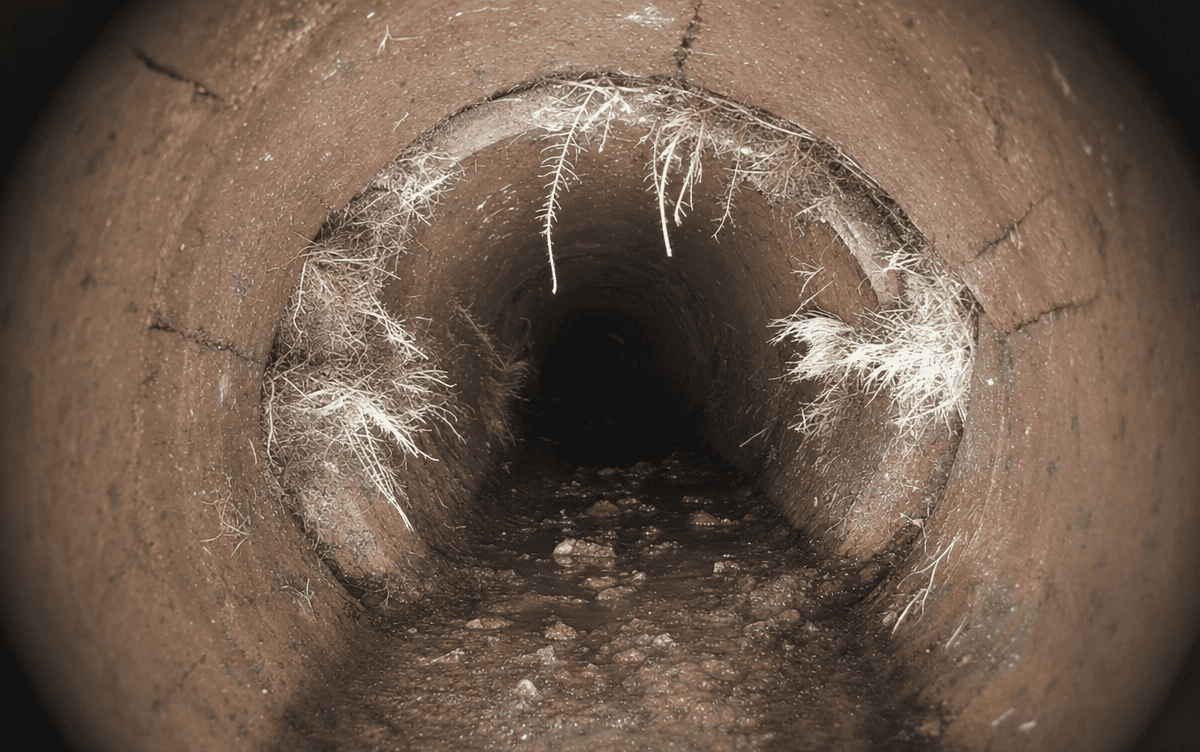 Clay tile lateral with root intrusion before CIPP lining — Troy, MI